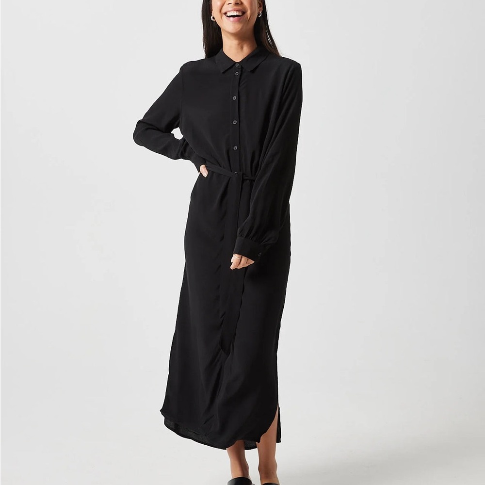 Button up black midi dress